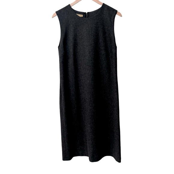 DONNA KARAN SIGNATURE Wool Flannel Sleeveless Sheath Midi Dress Charcoal Grey 12 - Picture 13 of 16